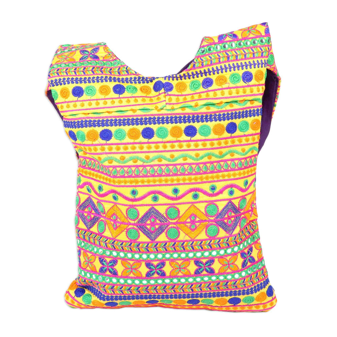 Yellow Floral Fantasy Embroidered Sling Bag with Sequins - Yellow Floral Fantasy