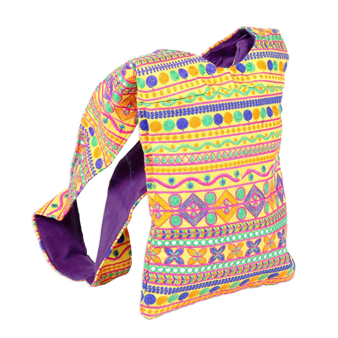 Yellow Floral Fantasy Embroidered Sling Bag with Sequins - Yellow Floral Fantasy