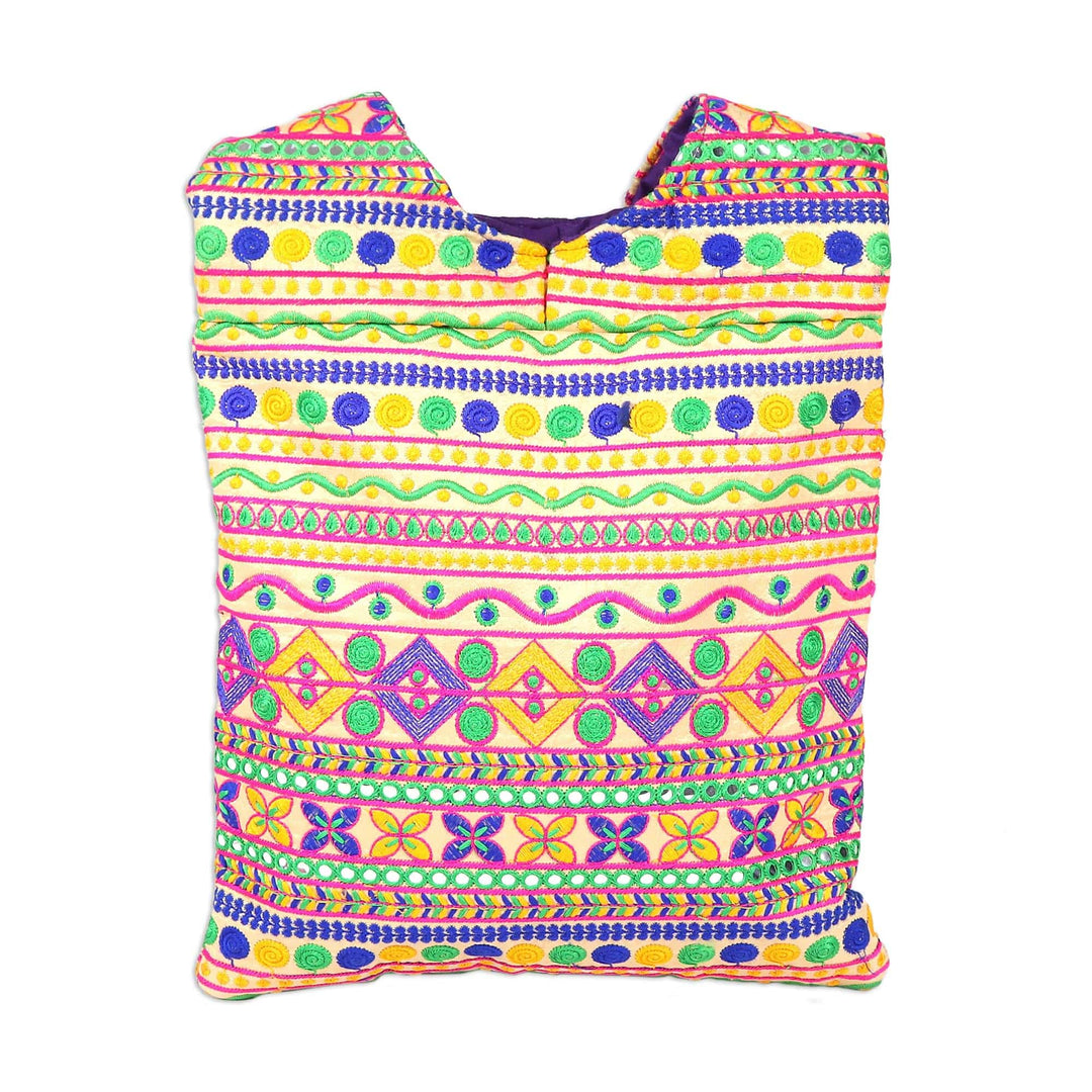 Multi-Colored Geometric Embroidered Striped Sling Handbag - Beige Floral Fantasy