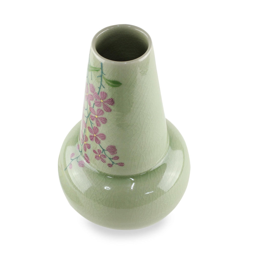 Hand Crafted Celadon Ceramic Floral Vase from Thailand - Hanging Flowers