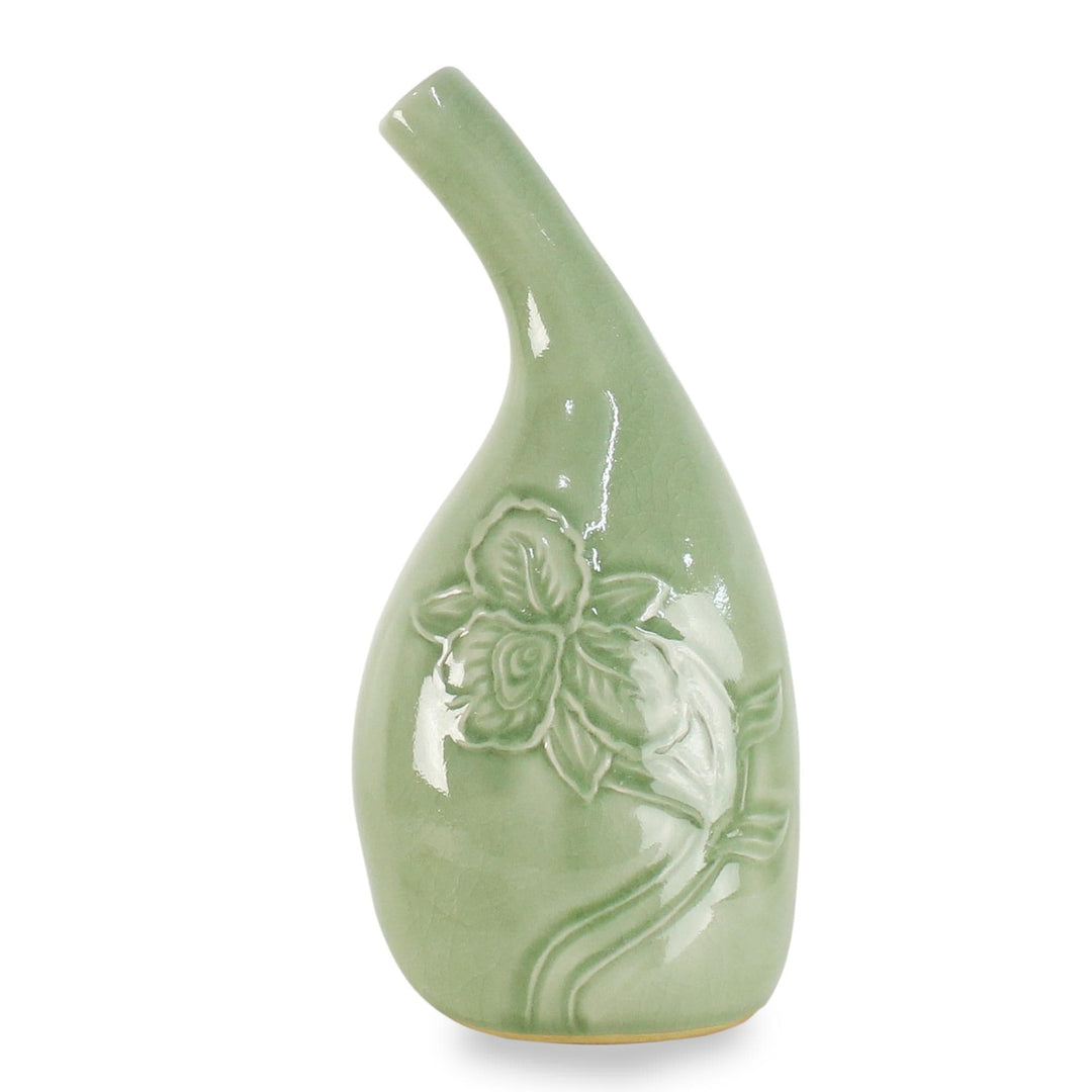 Hand Crafted Green Celadon Ceramic Floral Vase from Thailand - Orchid Spirit