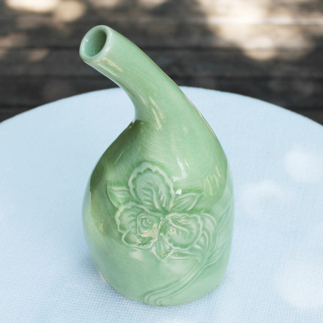 Hand Crafted Green Celadon Ceramic Floral Vase from Thailand - Orchid Spirit