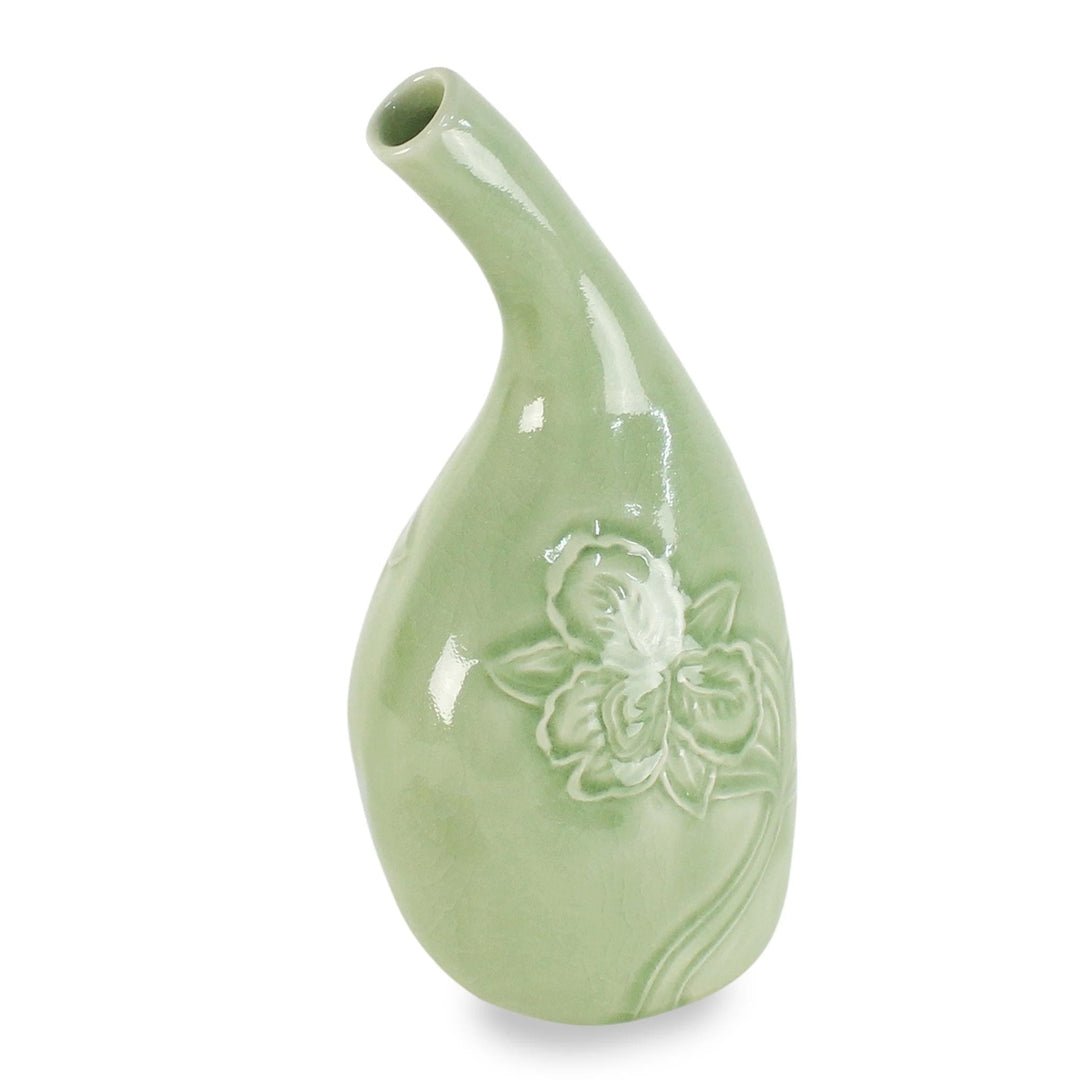 Hand Crafted Green Celadon Ceramic Floral Vase from Thailand - Orchid Spirit