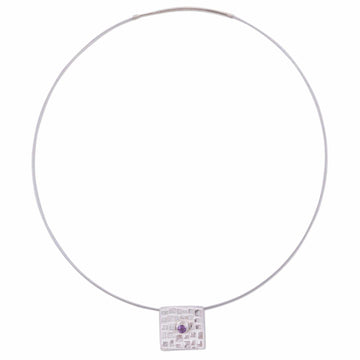 Sterling Silver and Amethyst Square Pendant Necklace - Timely Love