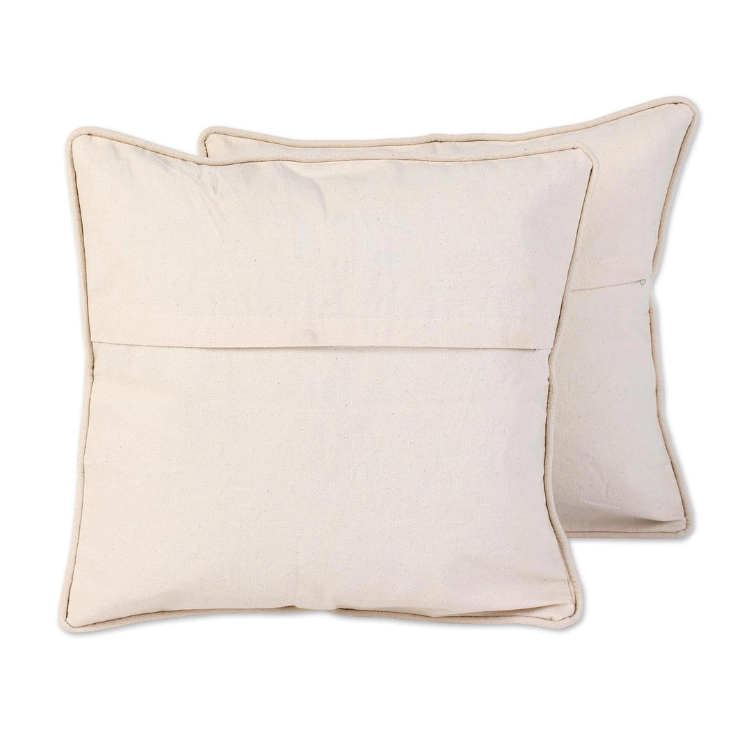 Elephant Theme Embroidered Chainstitch Cushion Covers (Pair) - Grey Elephants