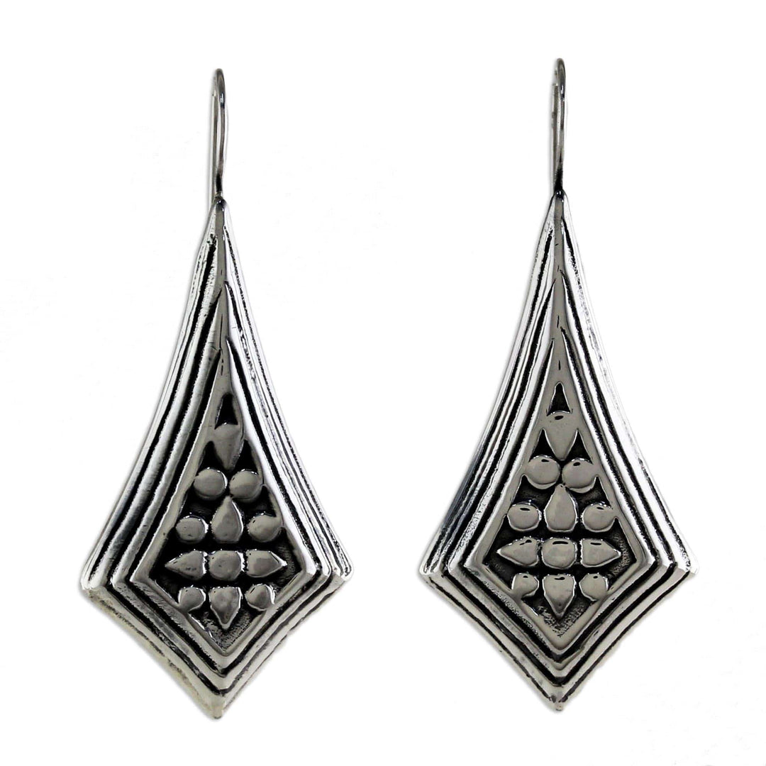 Sterling Silver Diamond Shaped Drop Earrings from Thailand - Vogue Chiang Mai