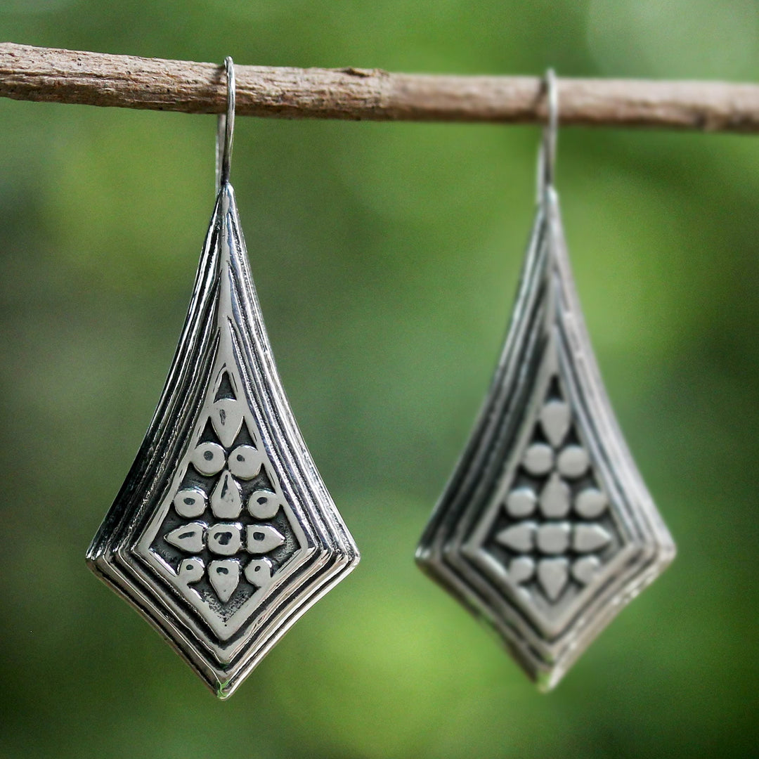 Sterling Silver Diamond Shaped Drop Earrings from Thailand - Vogue Chiang Mai