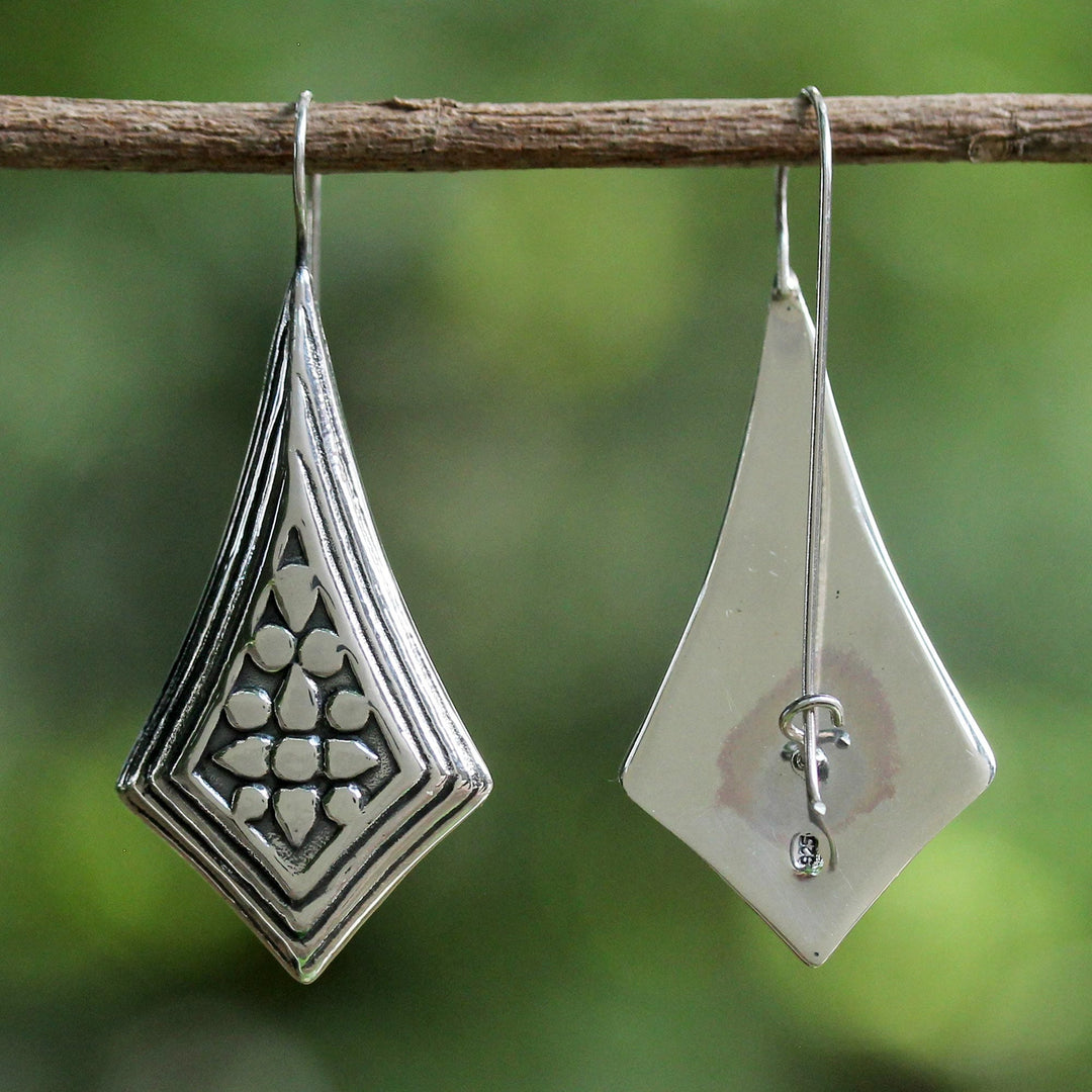 Sterling Silver Diamond Shaped Drop Earrings from Thailand - Vogue Chiang Mai