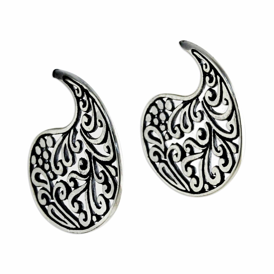 Sterling Silver Elegant Paisley Drop Earrings from Thailand - Ornate Paisleys