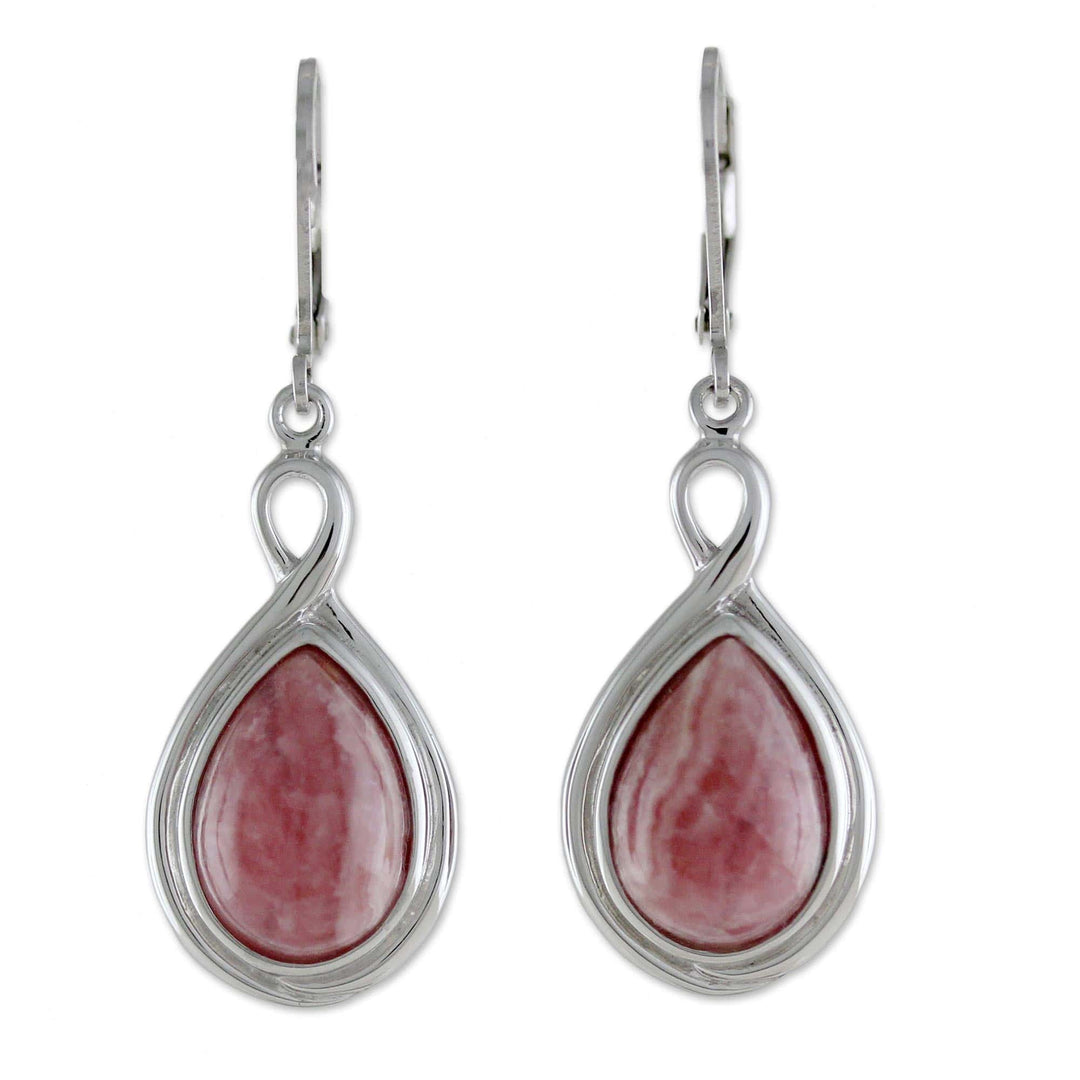 Thai Rhodochrosite and Sterling Silver Drop Dangle Earrings - Glamorous Rose