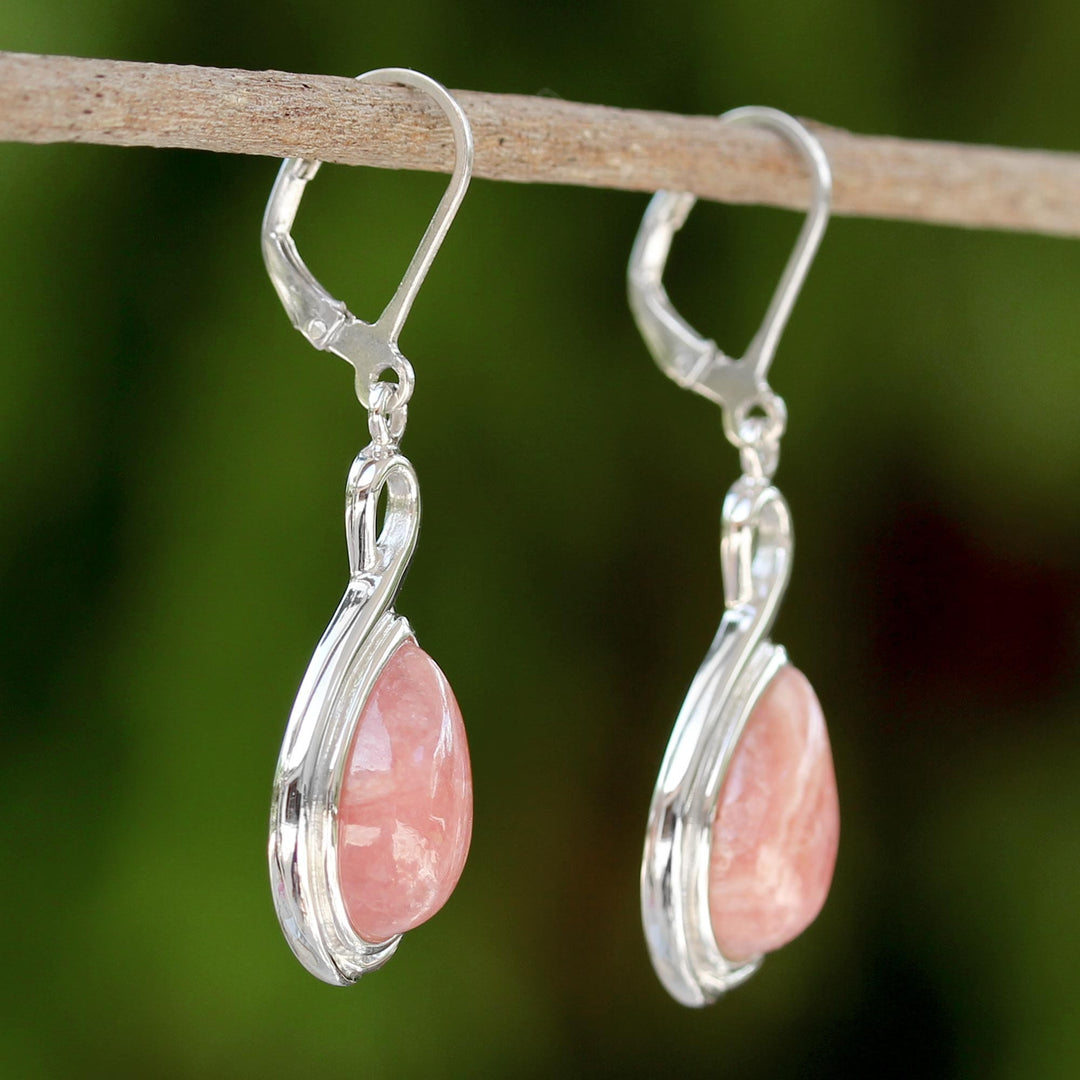 Thai Rhodochrosite and Sterling Silver Drop Dangle Earrings - Glamorous Rose