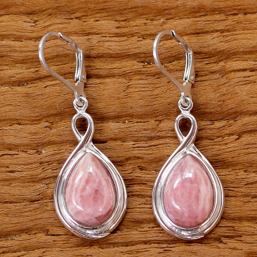 Thai Rhodochrosite and Sterling Silver Drop Dangle Earrings - Glamorous Rose
