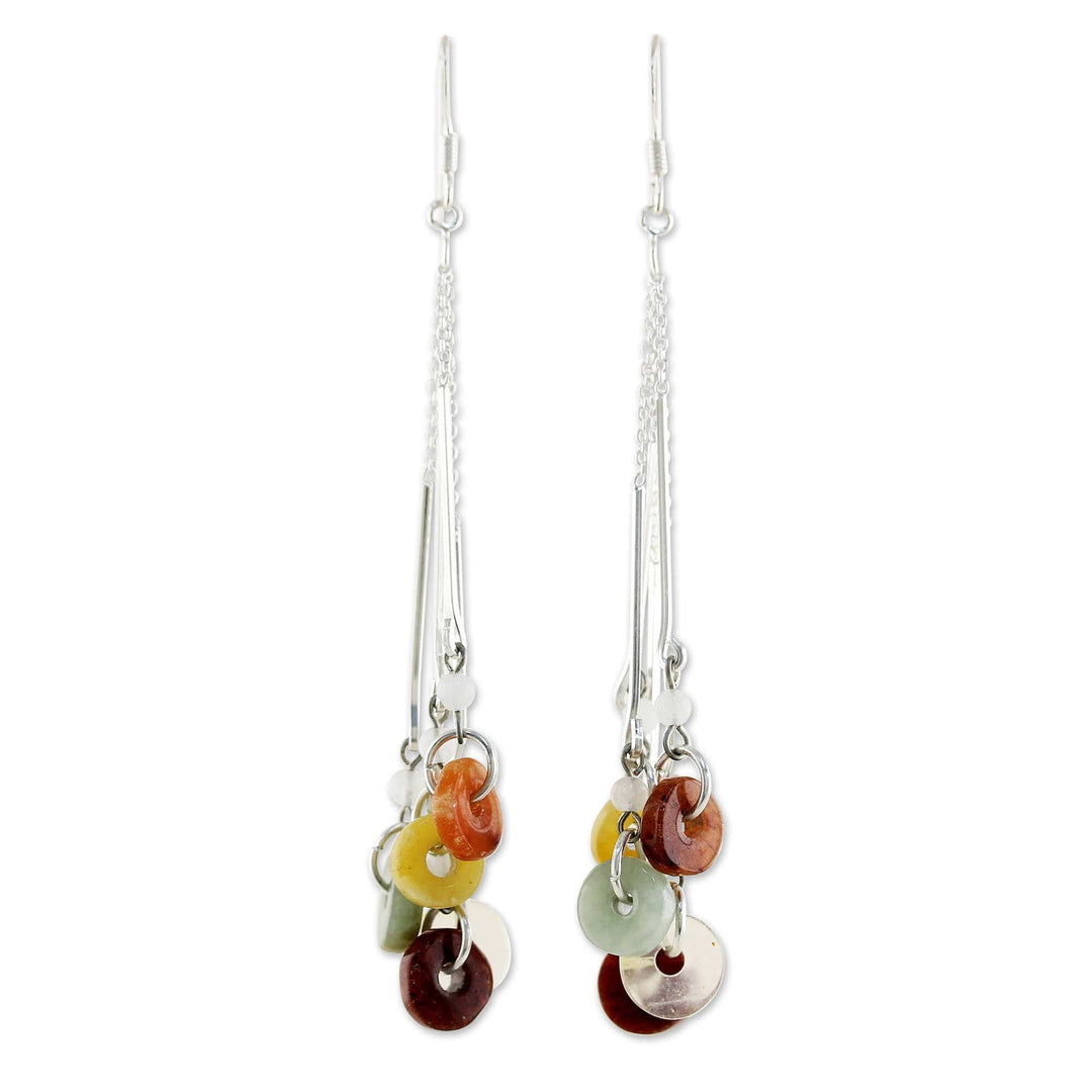 Multicolored Quartz and Jade Waterfall Earrings - Earthy Blend