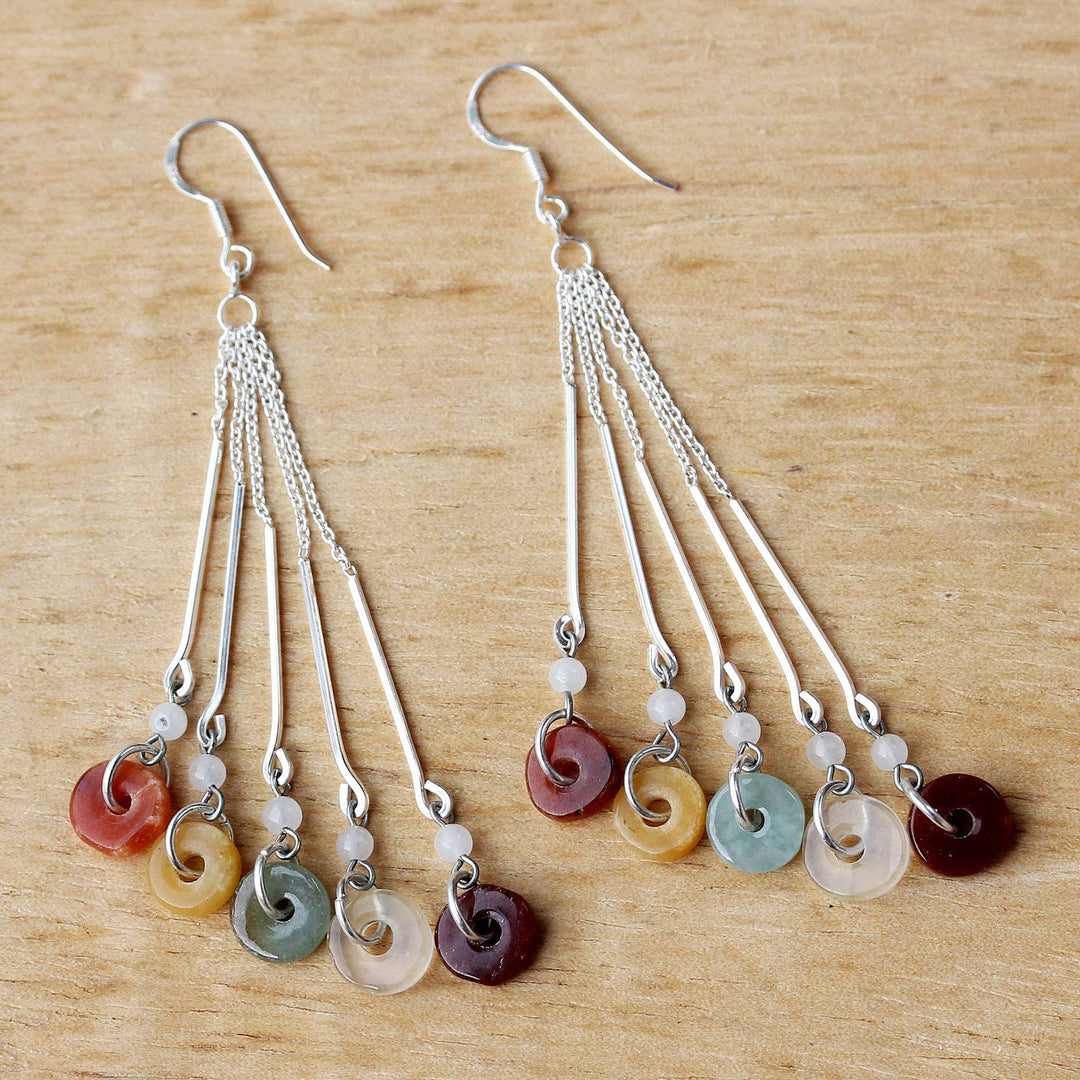 Multicolored Quartz and Jade Waterfall Earrings - Earthy Blend