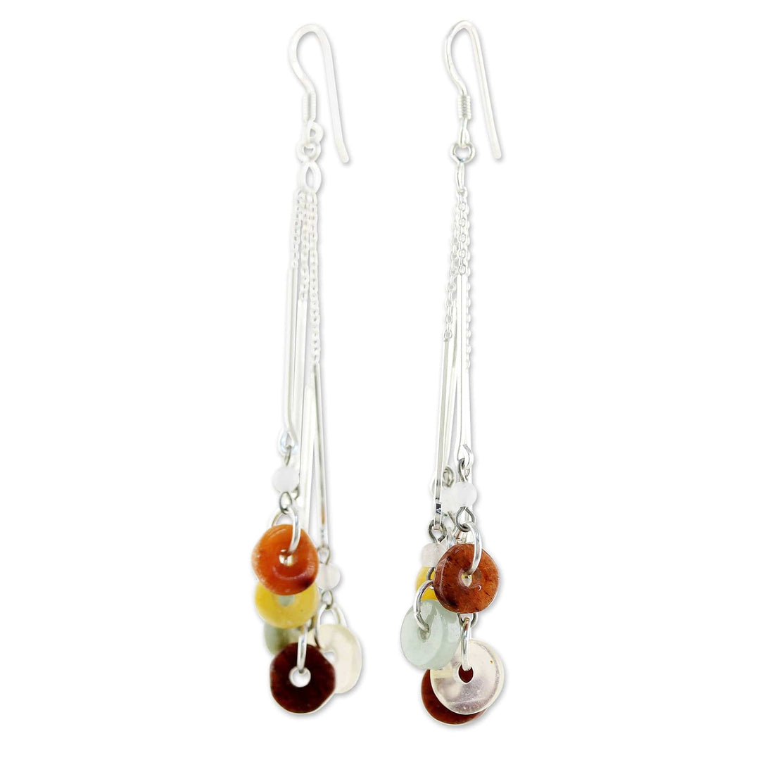 Multicolored Quartz and Jade Waterfall Earrings - Earthy Blend