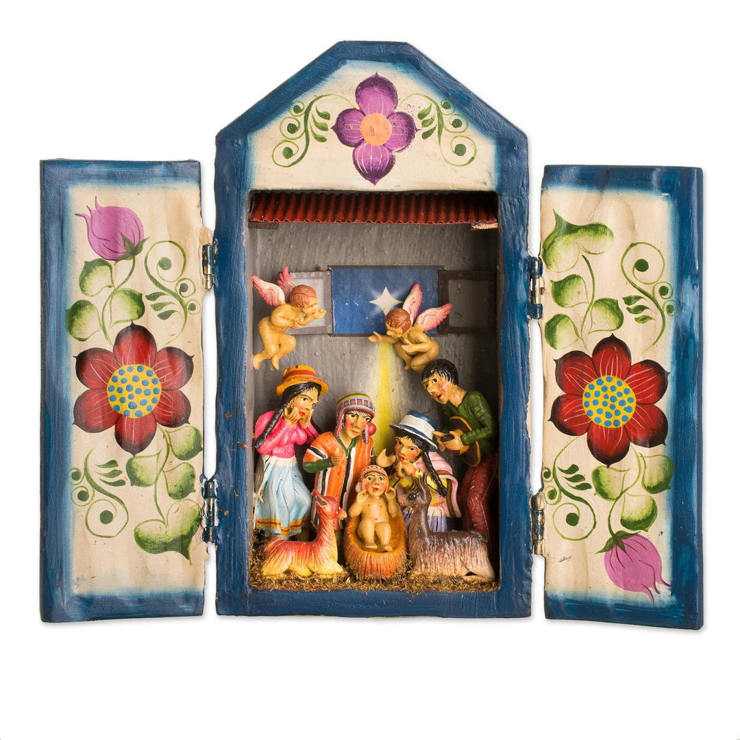 Handcrafted Christmas Manger Scene Retablo Diorama - Nativity in the Highlands