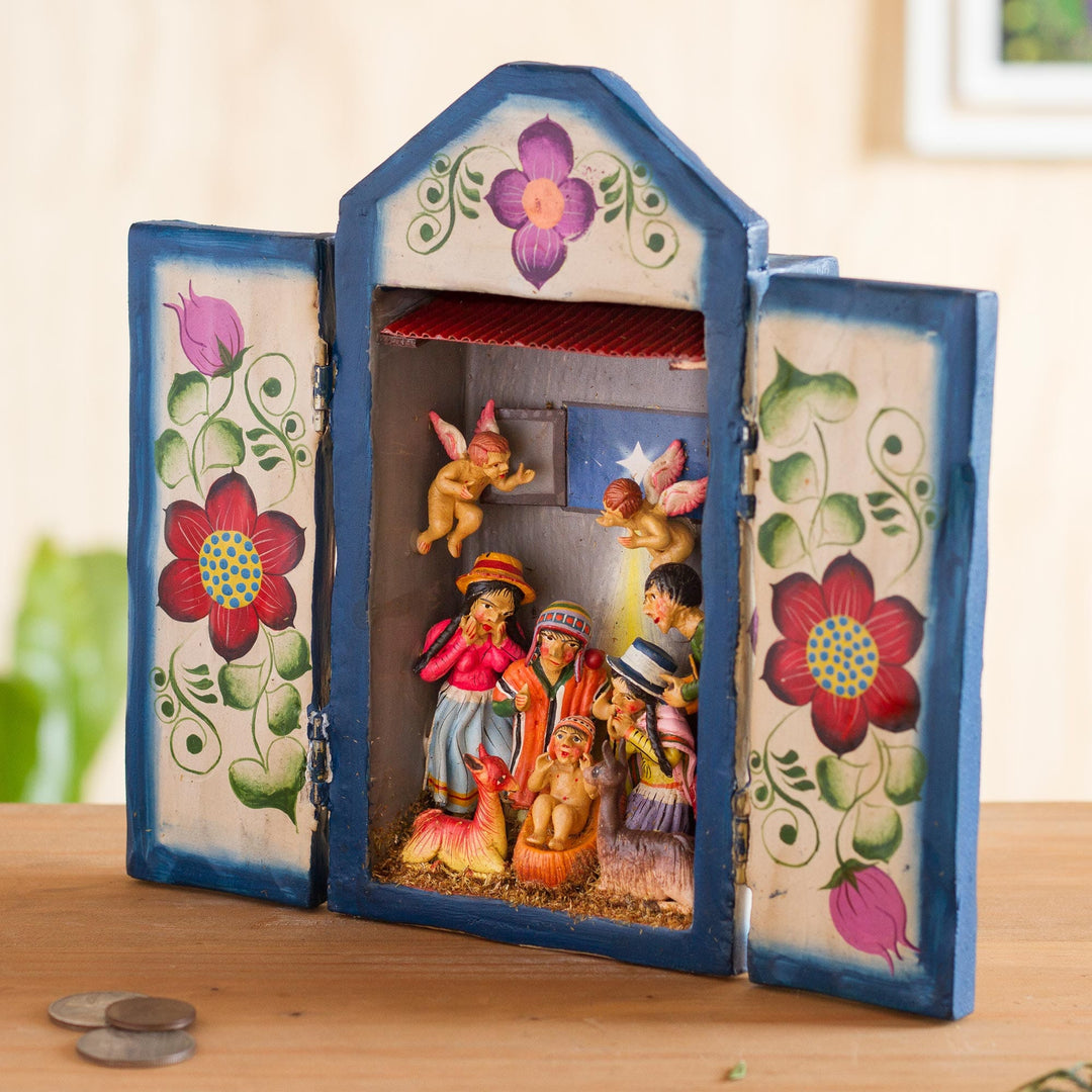 Handcrafted Christmas Manger Scene Retablo Diorama - Nativity in the Highlands