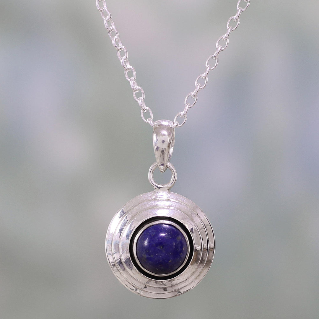 Lapis Lazuli and Sterling Silver Pendant Necklace - Midnight Disc