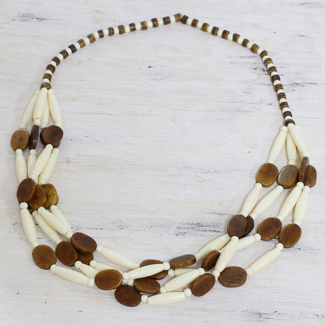 Handcrafted Brown and White Bone Beaded Necklace - Earth's Light