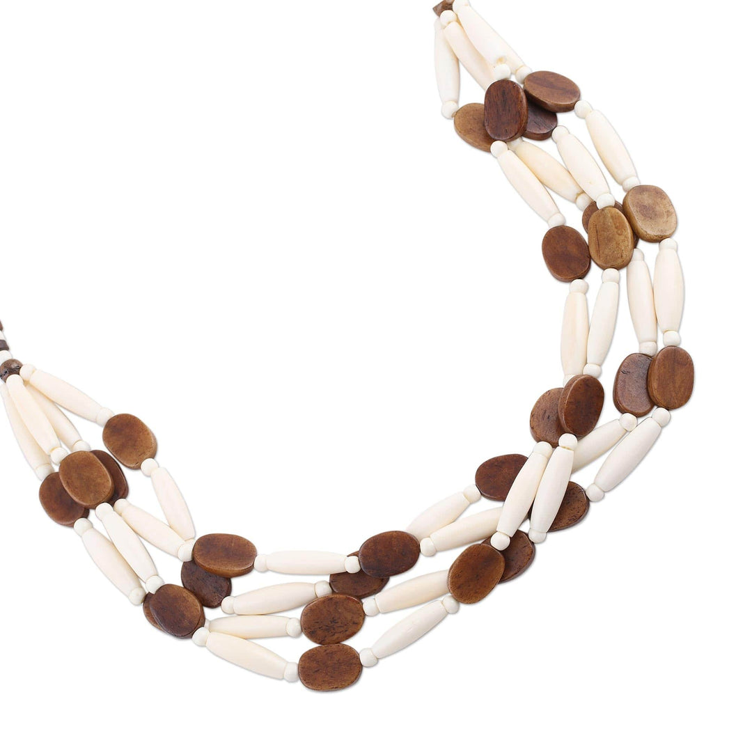 Handcrafted Brown and White Bone Beaded Necklace - Earth's Light