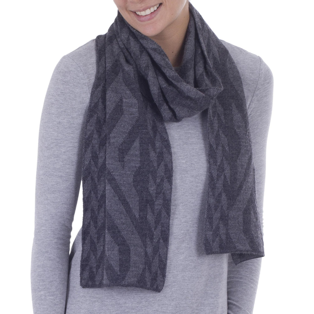 Alpaca Blend Scarf in Dolphin Grey and Slate from Peru - Mountain Scent in Grey
