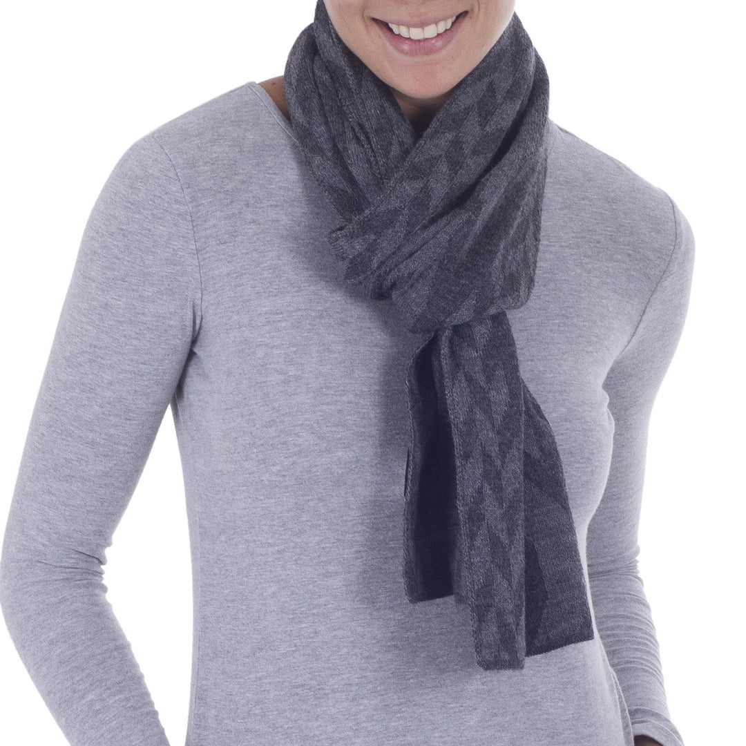 Alpaca Blend Scarf in Dolphin Grey and Slate from Peru - Mountain Scent in Grey