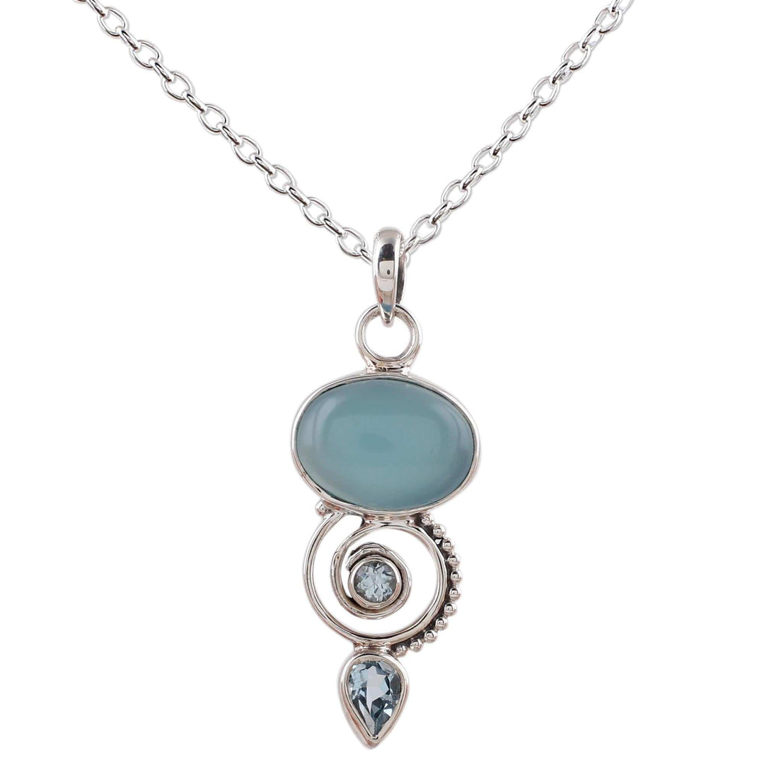 Blue Topaz and Chalcedony Pendant Necklace from India - Sentimental Journey