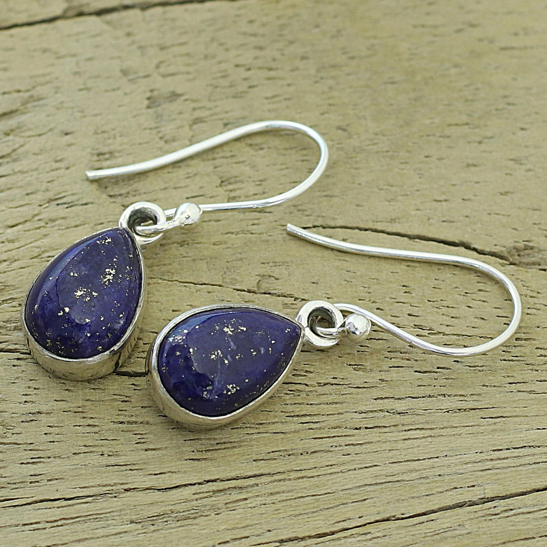 Lapis Lazuli and Sterling Silver Hook Earrings from India - Be True