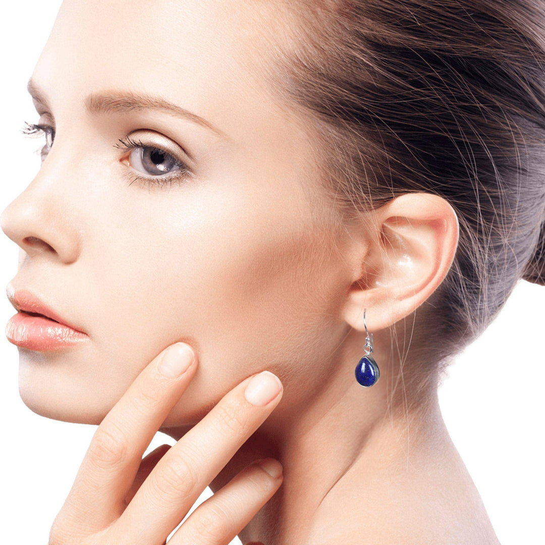Lapis Lazuli and Sterling Silver Hook Earrings from India - Be True
