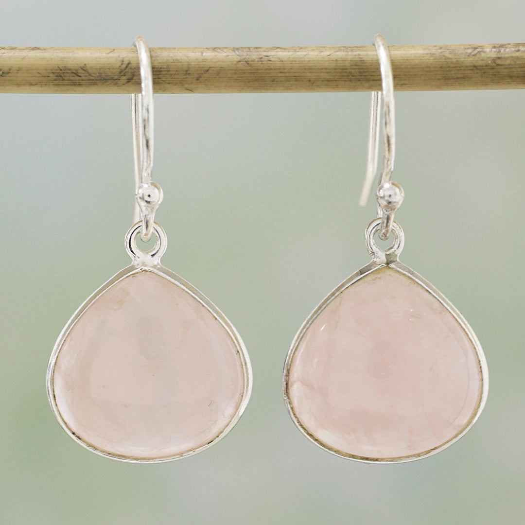 Rose Quartz and Sterling Silver Dangle Earrings from India - Dancing Soul