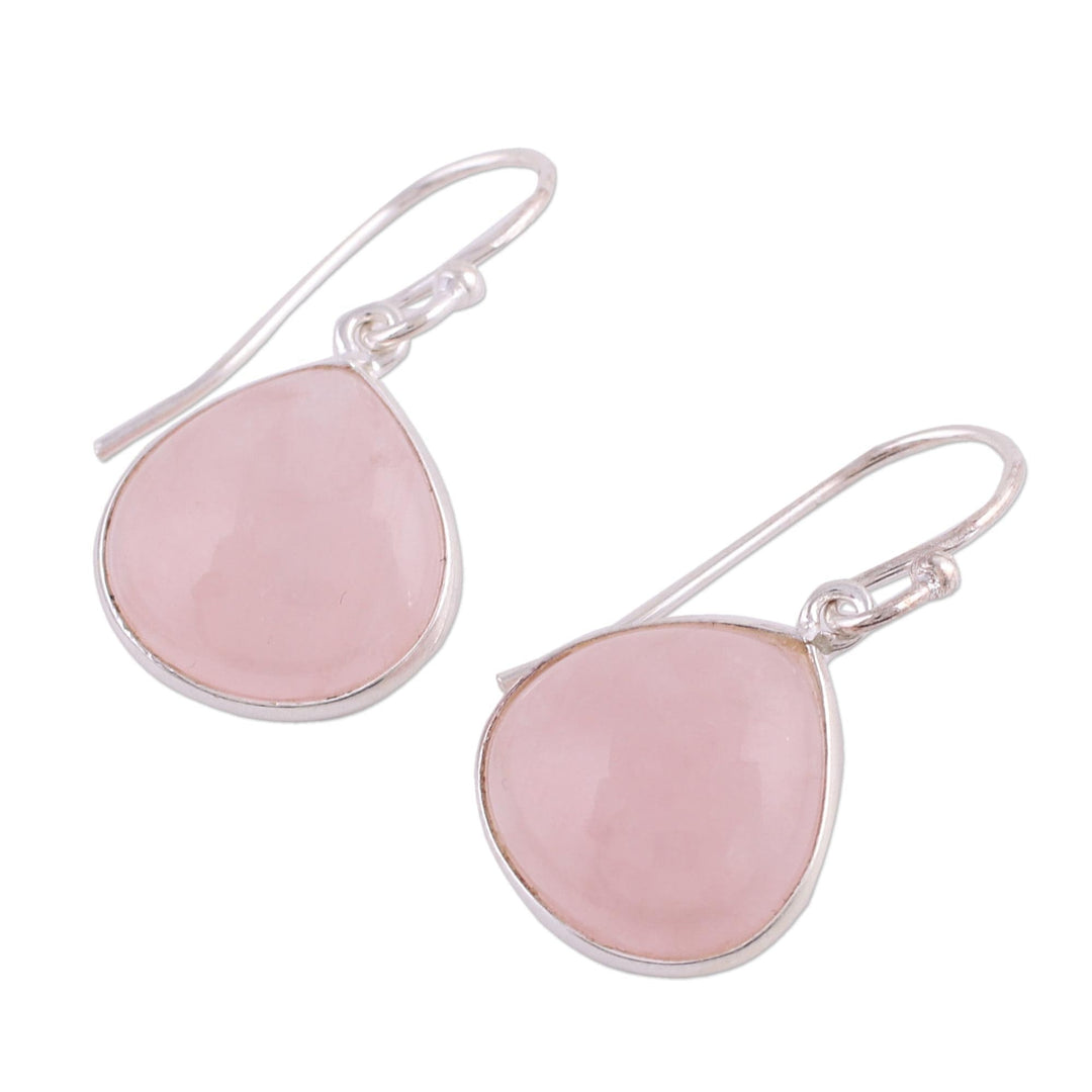 Rose Quartz and Sterling Silver Dangle Earrings from India - Dancing Soul