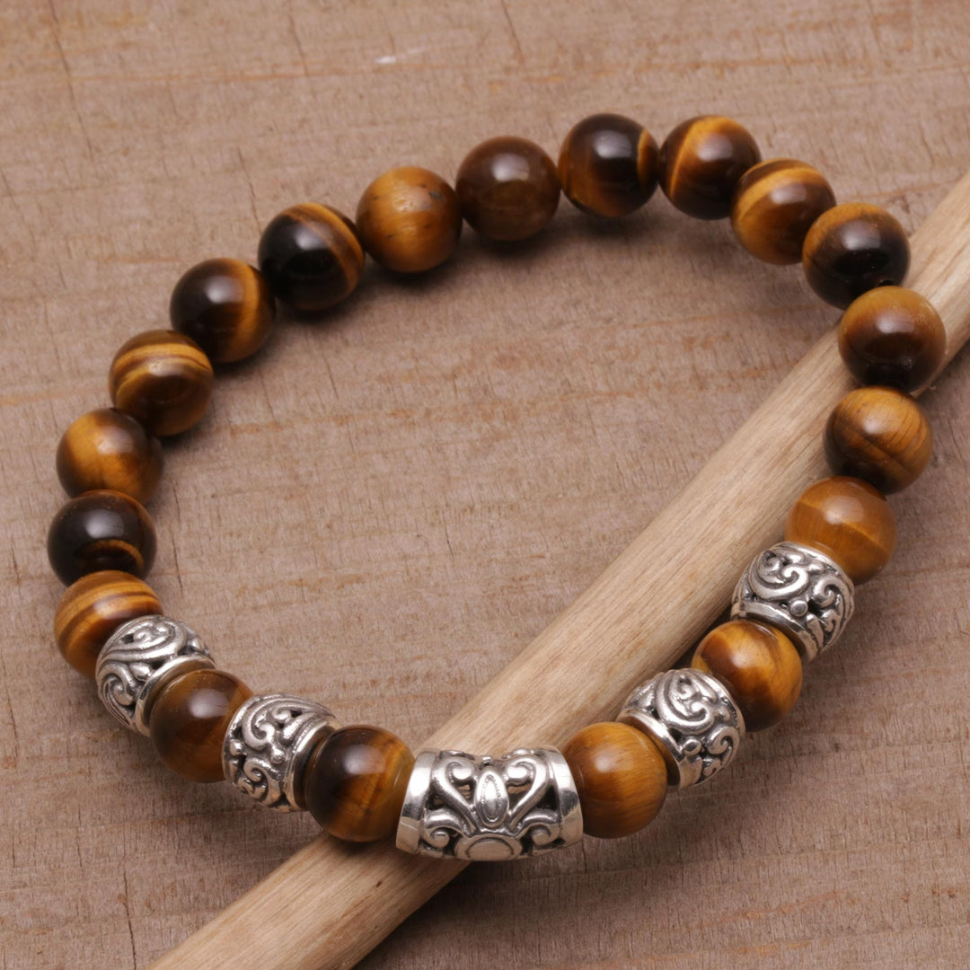 Tiger's Eye Beaded Stretch Bracelet from Bali - Earthen Temple
