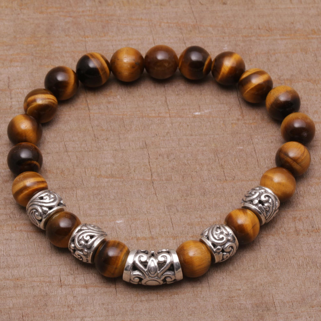 Tiger's Eye Beaded Stretch Bracelet from Bali - Earthen Temple