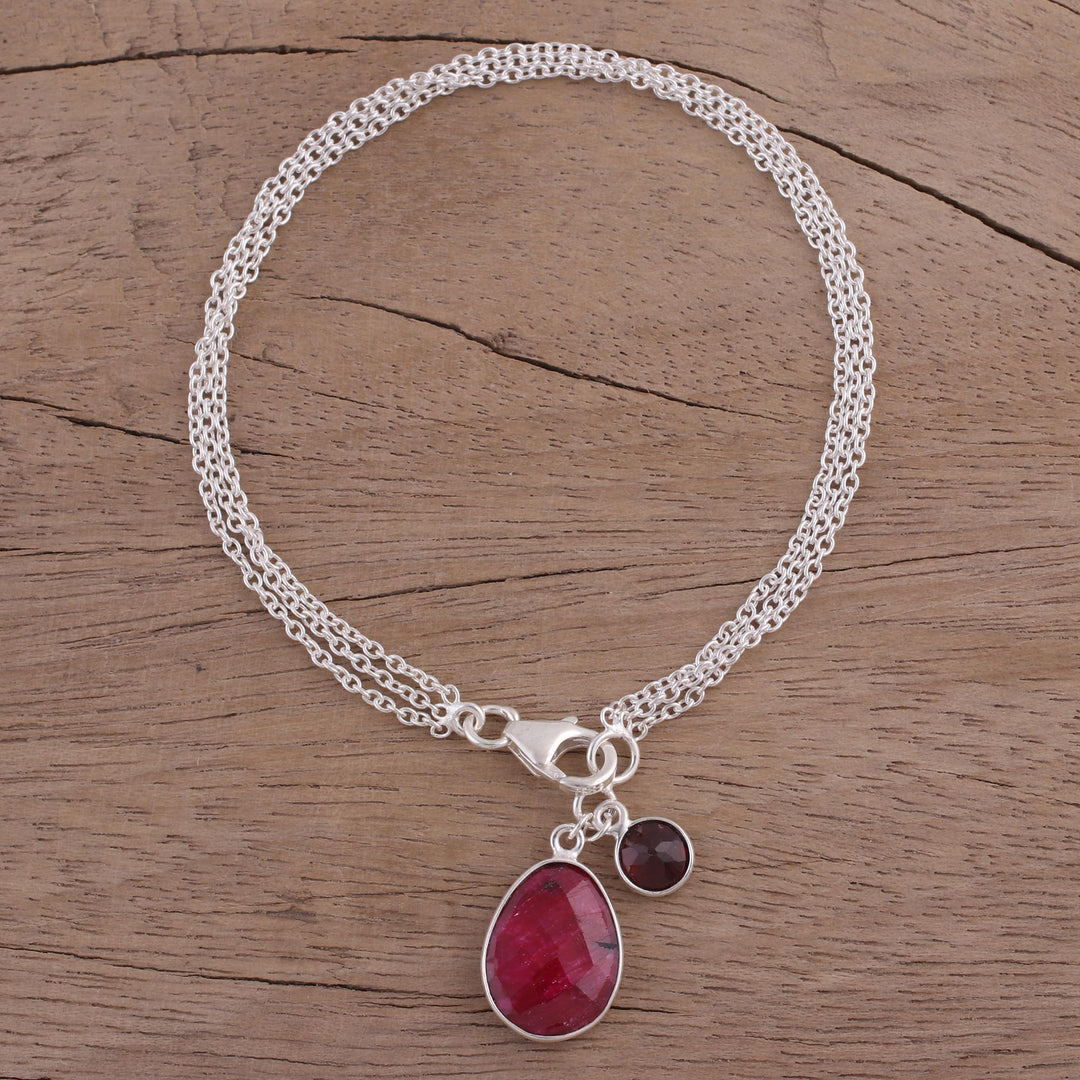 Ruby and Garnet Sterling Silver Charm Bracelet from India - Twinkling Harmony