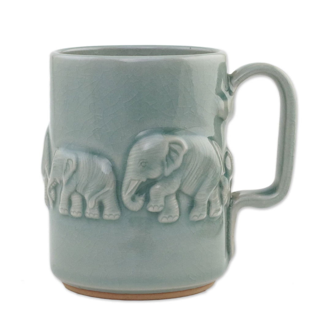Artisan Handmade Celadon Ceramic Elephant Mug from Thailand - Celadon Parade