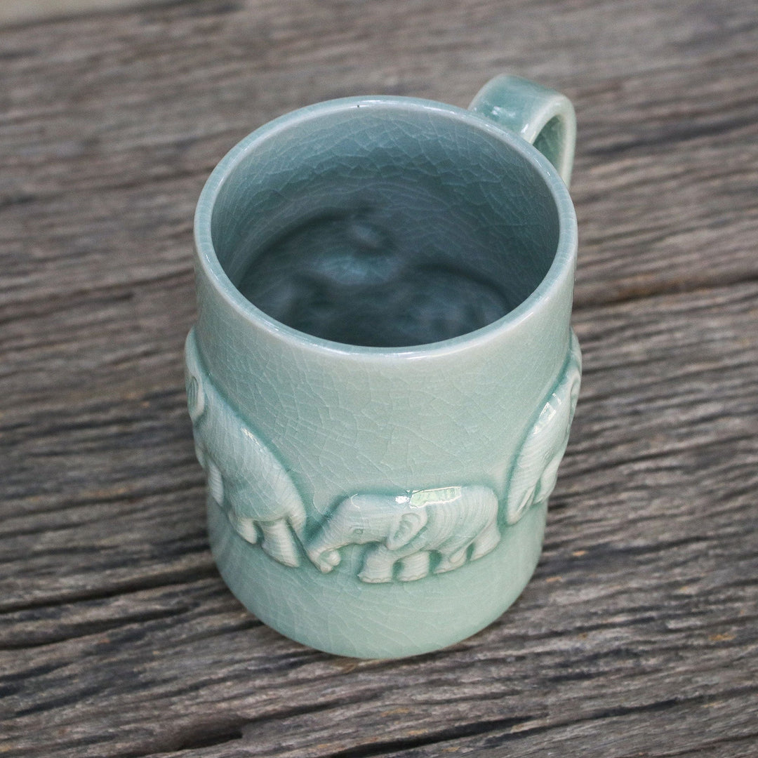 Artisan Handmade Celadon Ceramic Elephant Mug from Thailand - Celadon Parade
