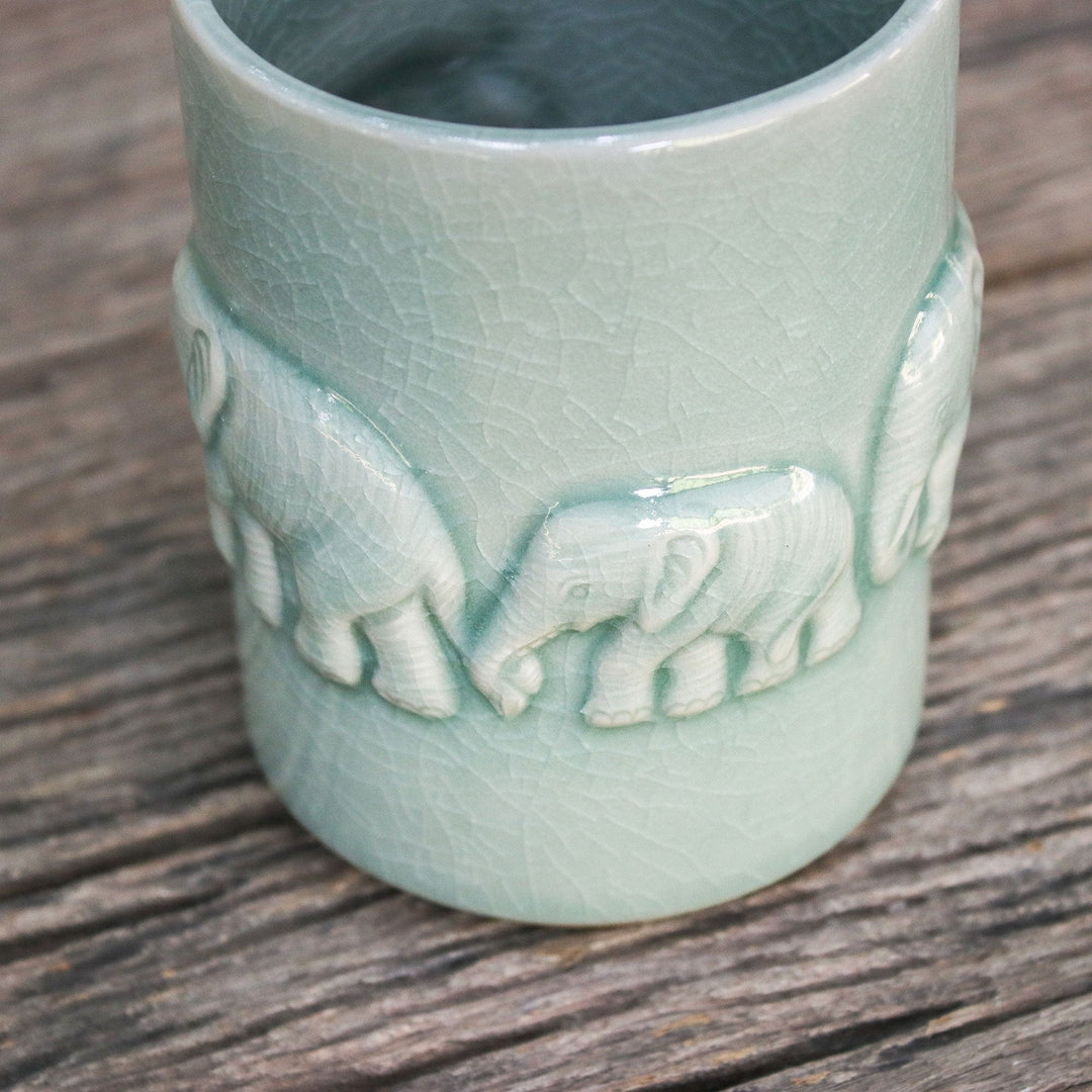 Artisan Handmade Celadon Ceramic Elephant Mug from Thailand - Celadon Parade