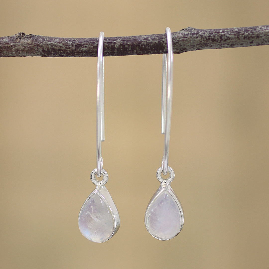 Rainbow Moonstone and Sterling Silver Dangle Earrings - Trendy Luster