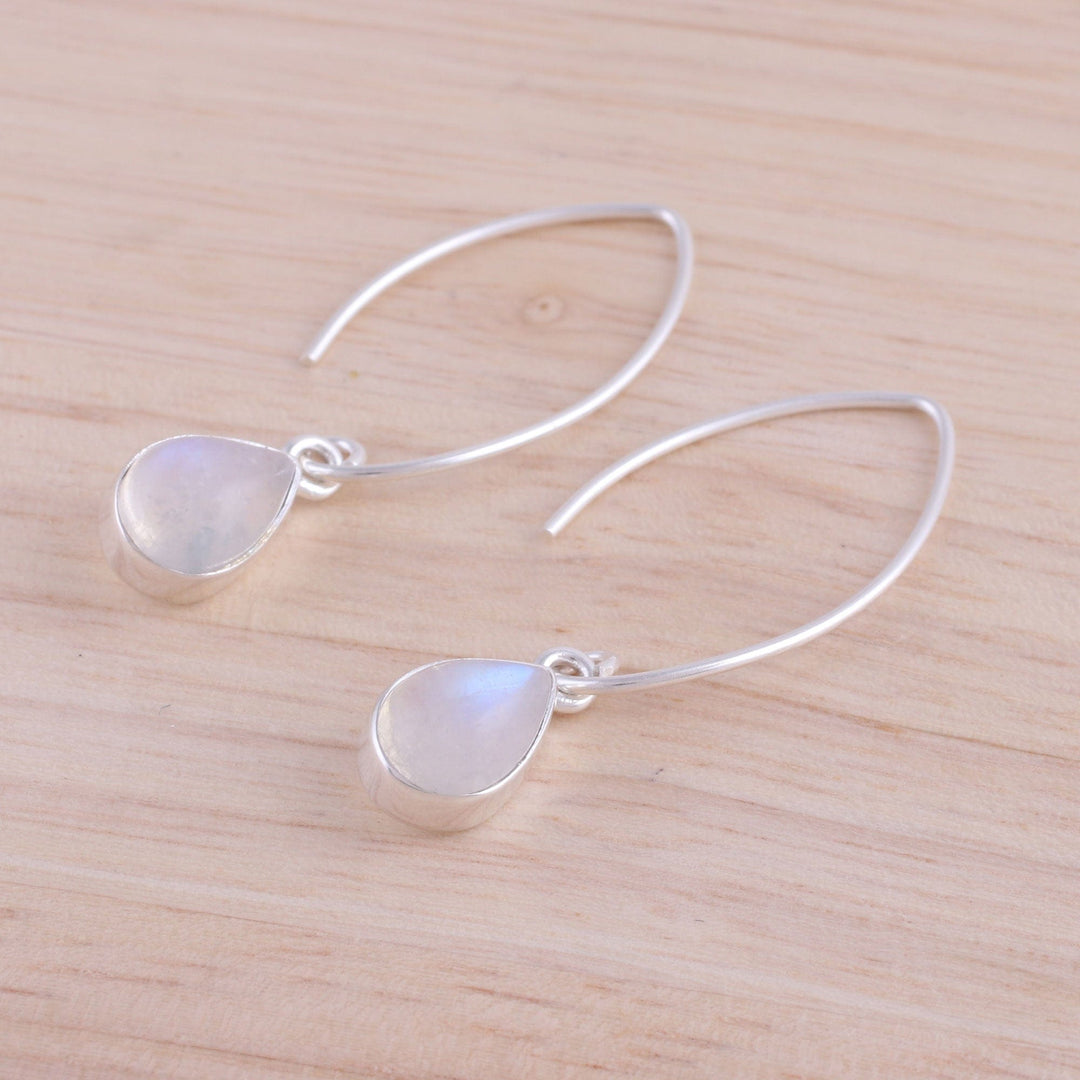 Rainbow Moonstone and Sterling Silver Dangle Earrings - Trendy Luster