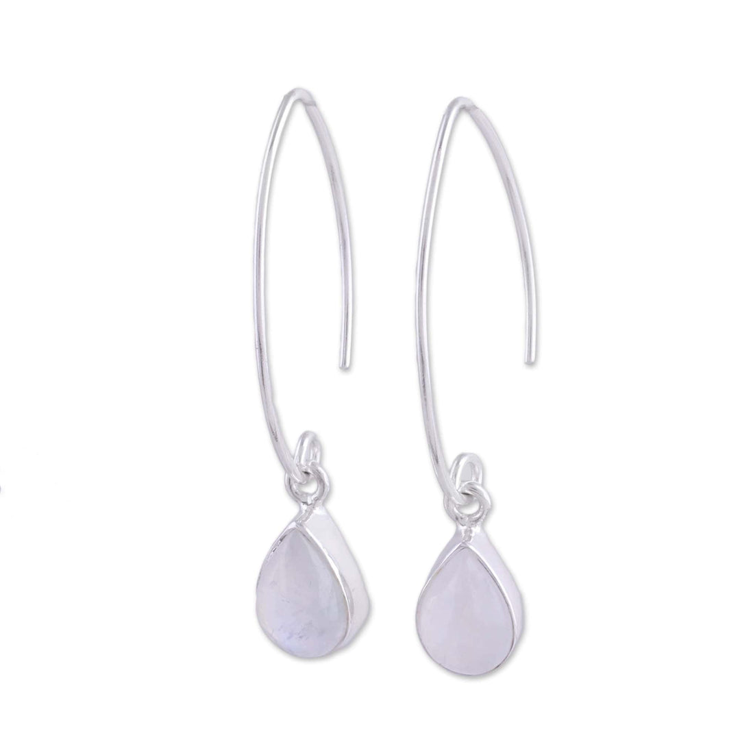 Rainbow Moonstone and Sterling Silver Dangle Earrings - Trendy Luster
