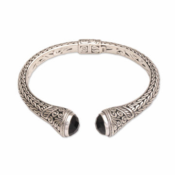 Onyx and Sterling Silver Cuff Bracelet from Indonesia - Onyx Shrine