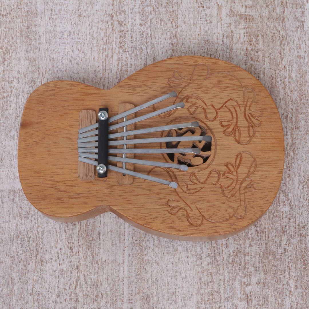 Decorative Teak Wood Kalimba Thumb Piano from Indonesia - Gecko Curves