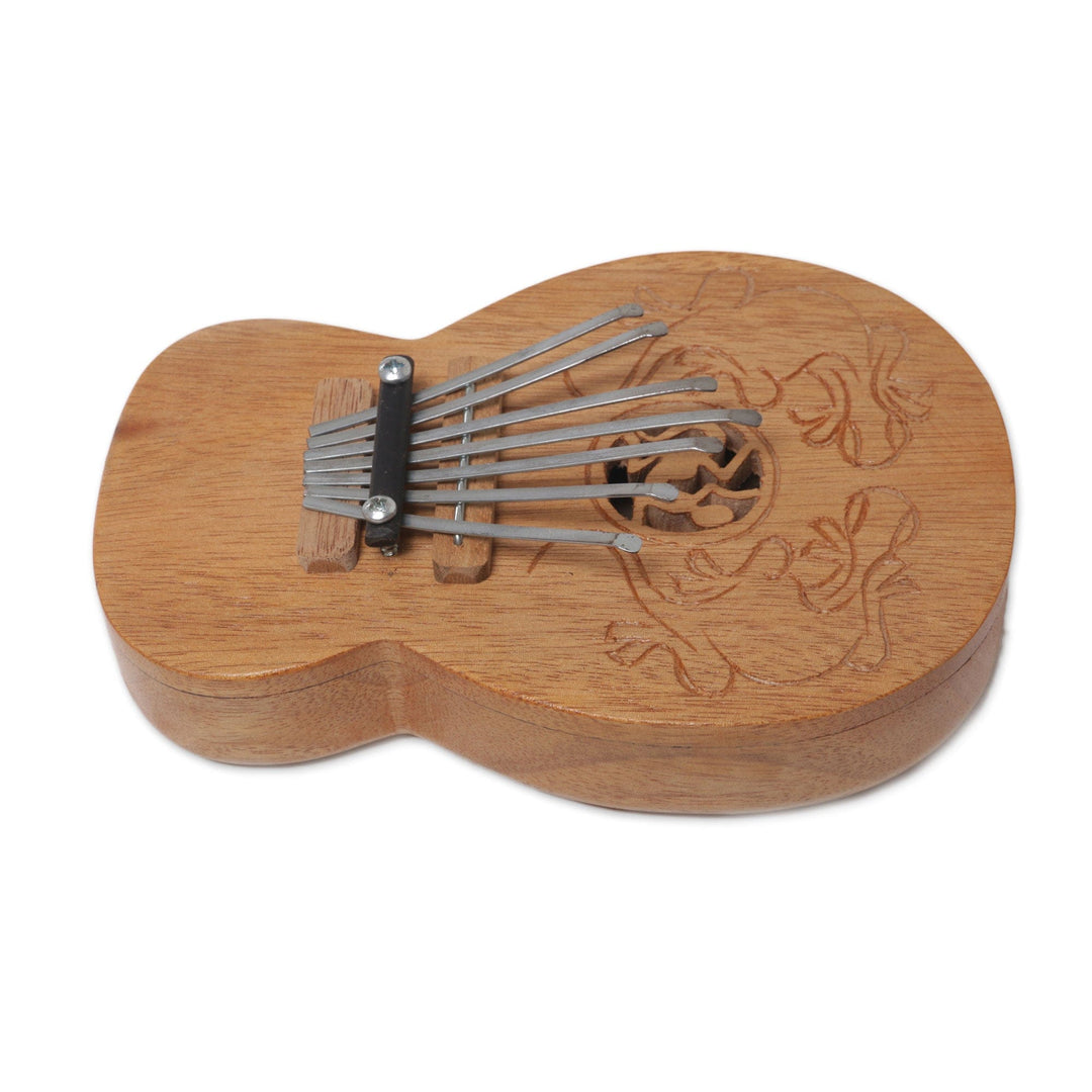 Decorative Teak Wood Kalimba Thumb Piano from Indonesia - Gecko Curves