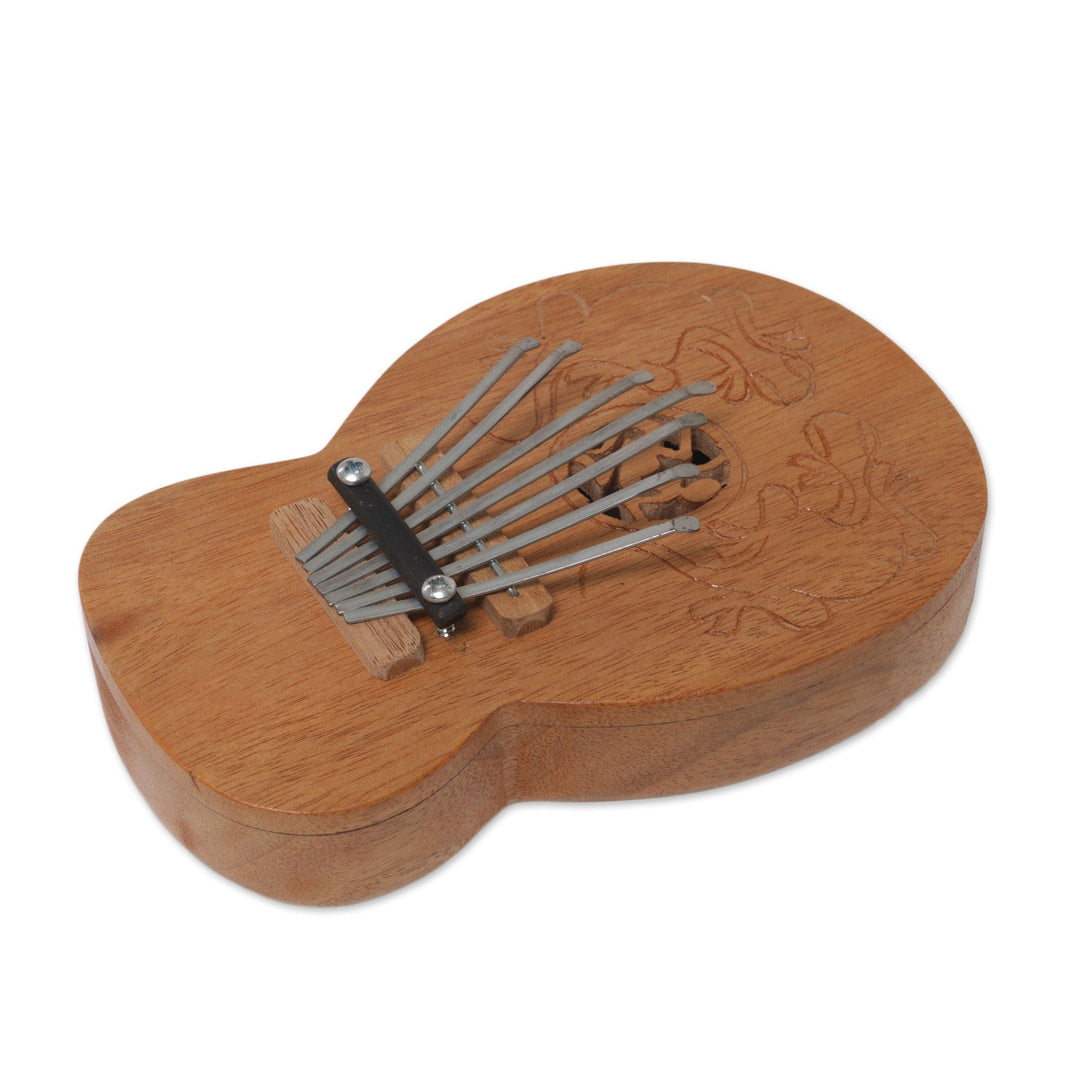 Decorative Teak Wood Kalimba Thumb Piano from Indonesia - Gecko Curves