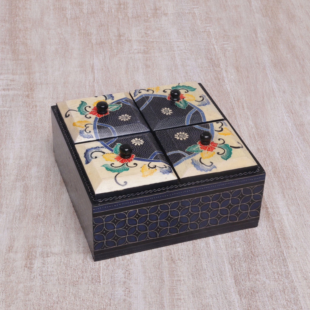 Floral Batik Wood Decorative Box from Indonesia - Javanese Secret