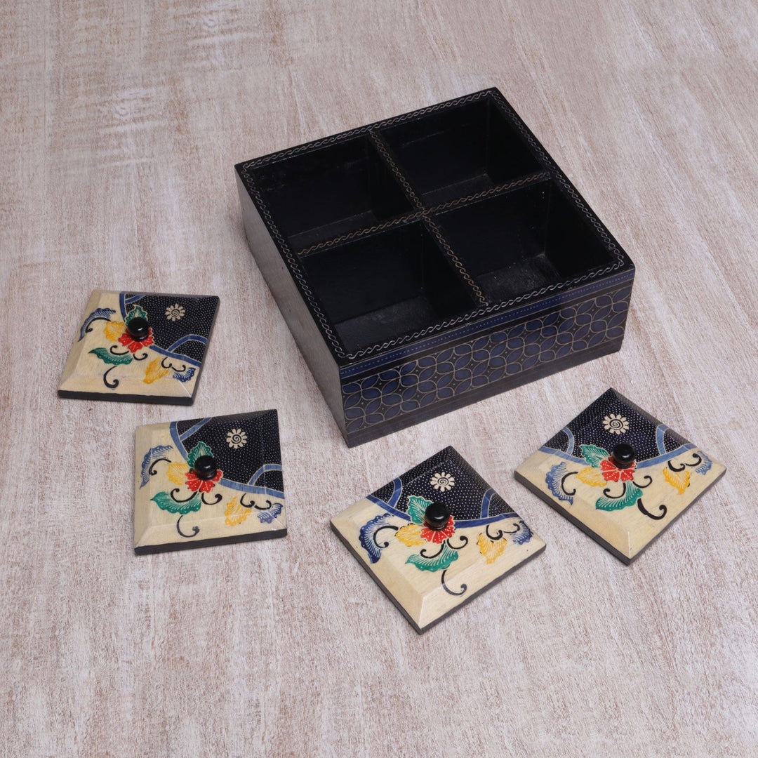 Floral Batik Wood Decorative Box from Indonesia - Javanese Secret