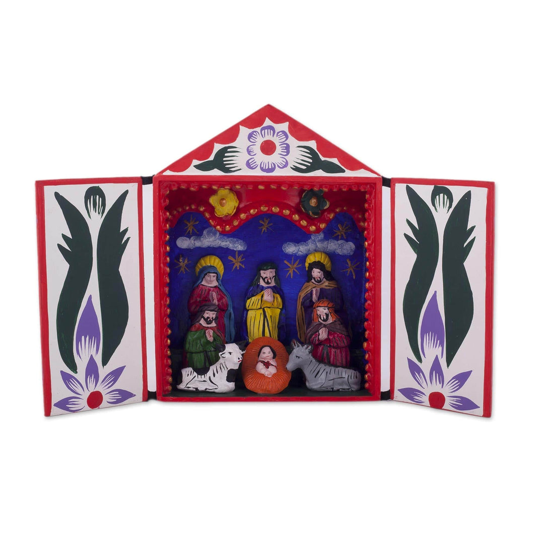 Handmade Ayacucho Ceramic Folk Art Christmas Retablo Diorama - Holy Family with the Magi