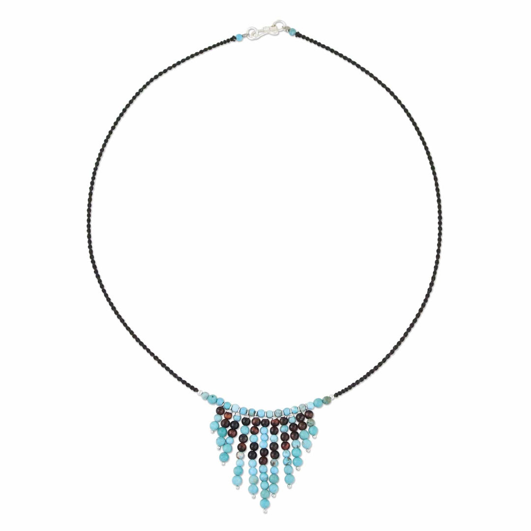 Beaded Blue and Brown Gemstone Waterfall Necklace - Waterfall Bliss