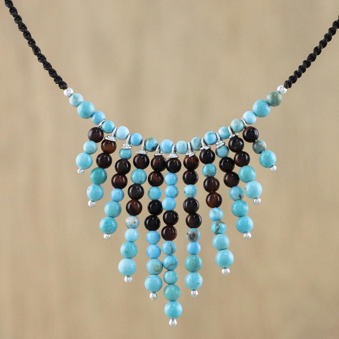 Beaded Blue and Brown Gemstone Waterfall Necklace - Waterfall Bliss