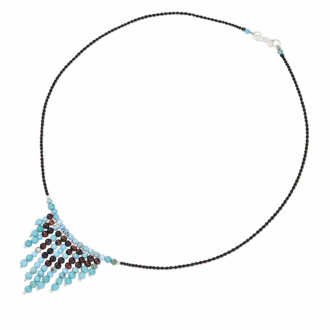 Beaded Blue and Brown Gemstone Waterfall Necklace - Waterfall Bliss